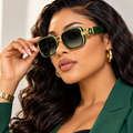 Women’s Emerald Green Oversized Square Sunglasses with Gold-Tone Accents