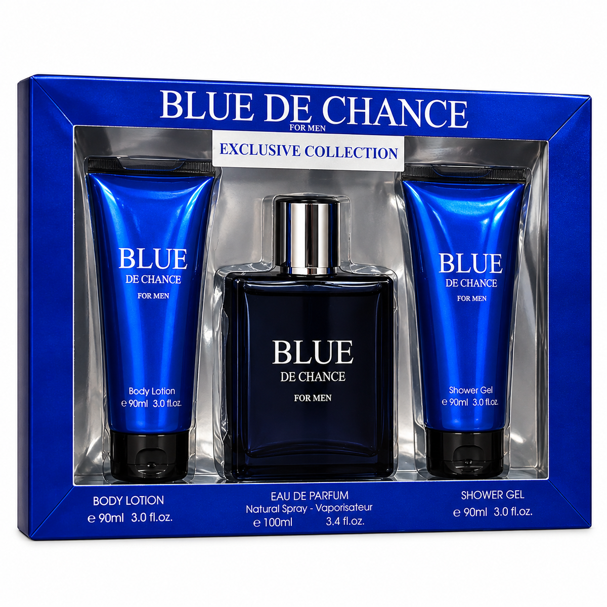 Fragrance Couture Blue De Chance for Men 3-Piece Gift Set – EDP, Body Lotion & Shower Gel