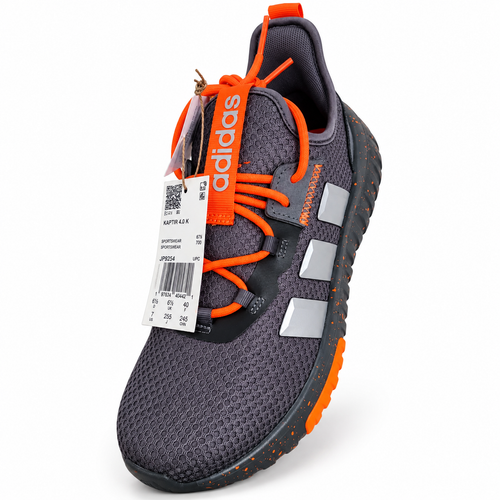 adidas Kaptir 4.0 Kids Shoes – Grey Five / Matte Silver / Impact Orange – Size 7