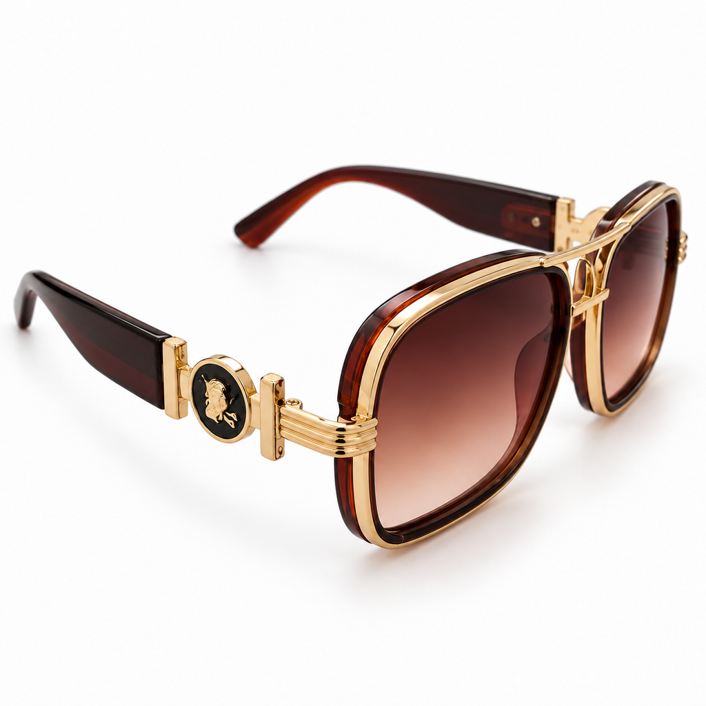 Women’s Oversized Square Sunglasses – Brown Gradient Lenses with Gold-Tone Detail