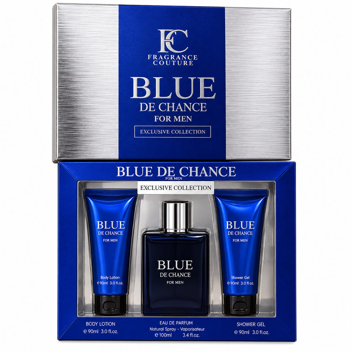 Fragrance Couture Blue De Chance for Men 3-Piece Gift Set – EDP, Body Lotion & Shower Gel
