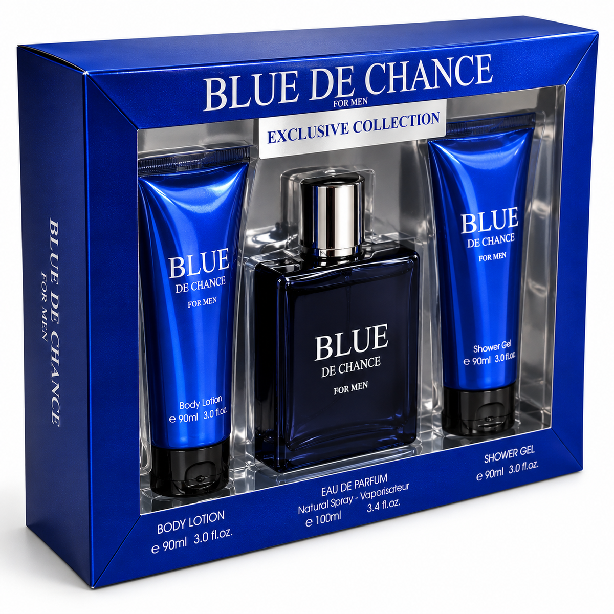 Fragrance Couture Blue De Chance for Men 3-Piece Gift Set – EDP, Body Lotion & Shower Gel