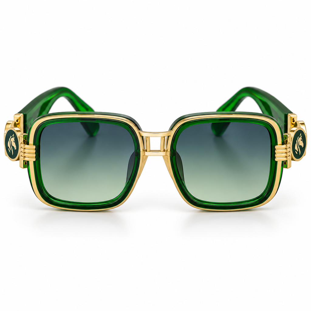 Women’s Emerald Green Oversized Square Sunglasses with Gold-Tone Accents