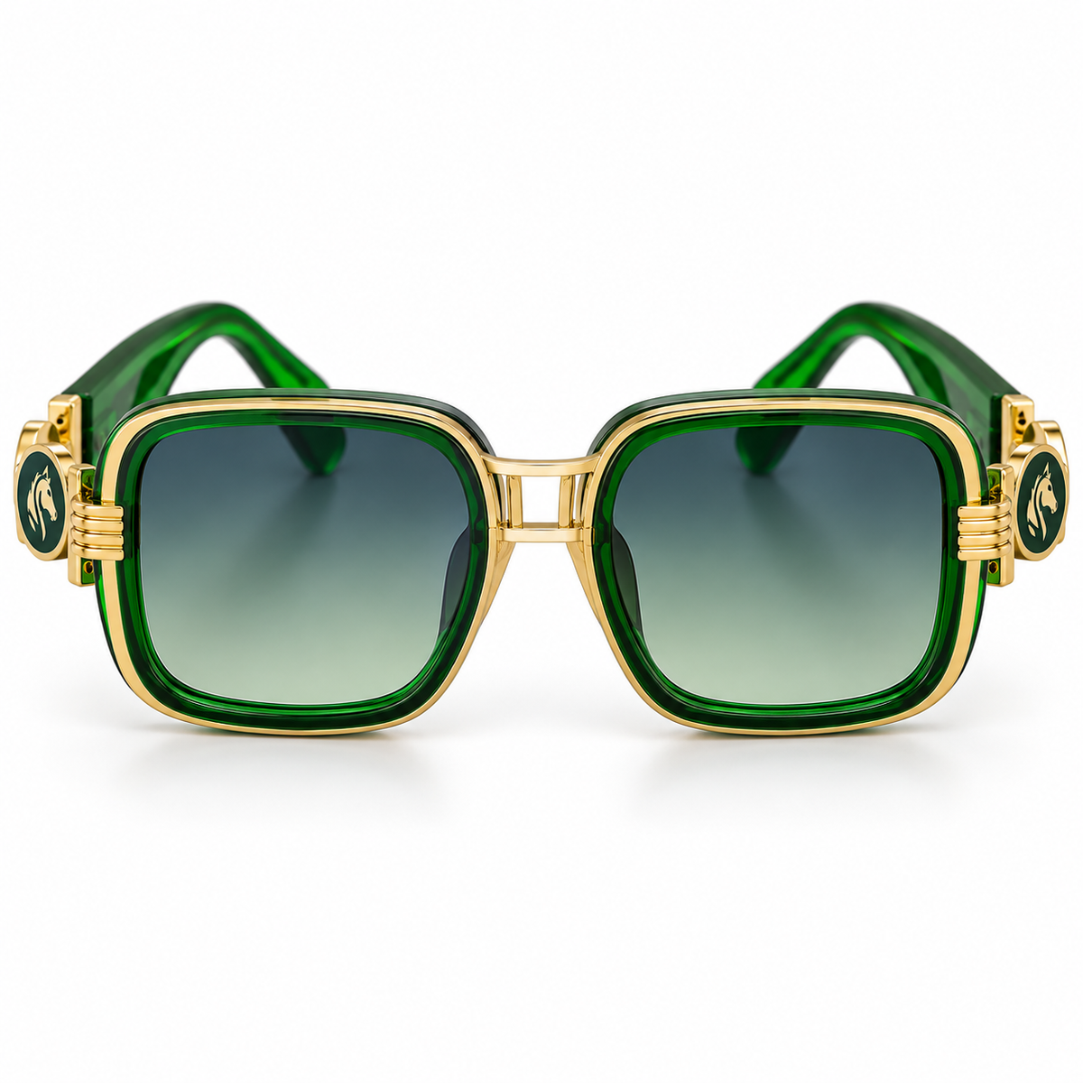 Women’s Emerald Green Oversized Square Sunglasses with Gold-Tone Accents