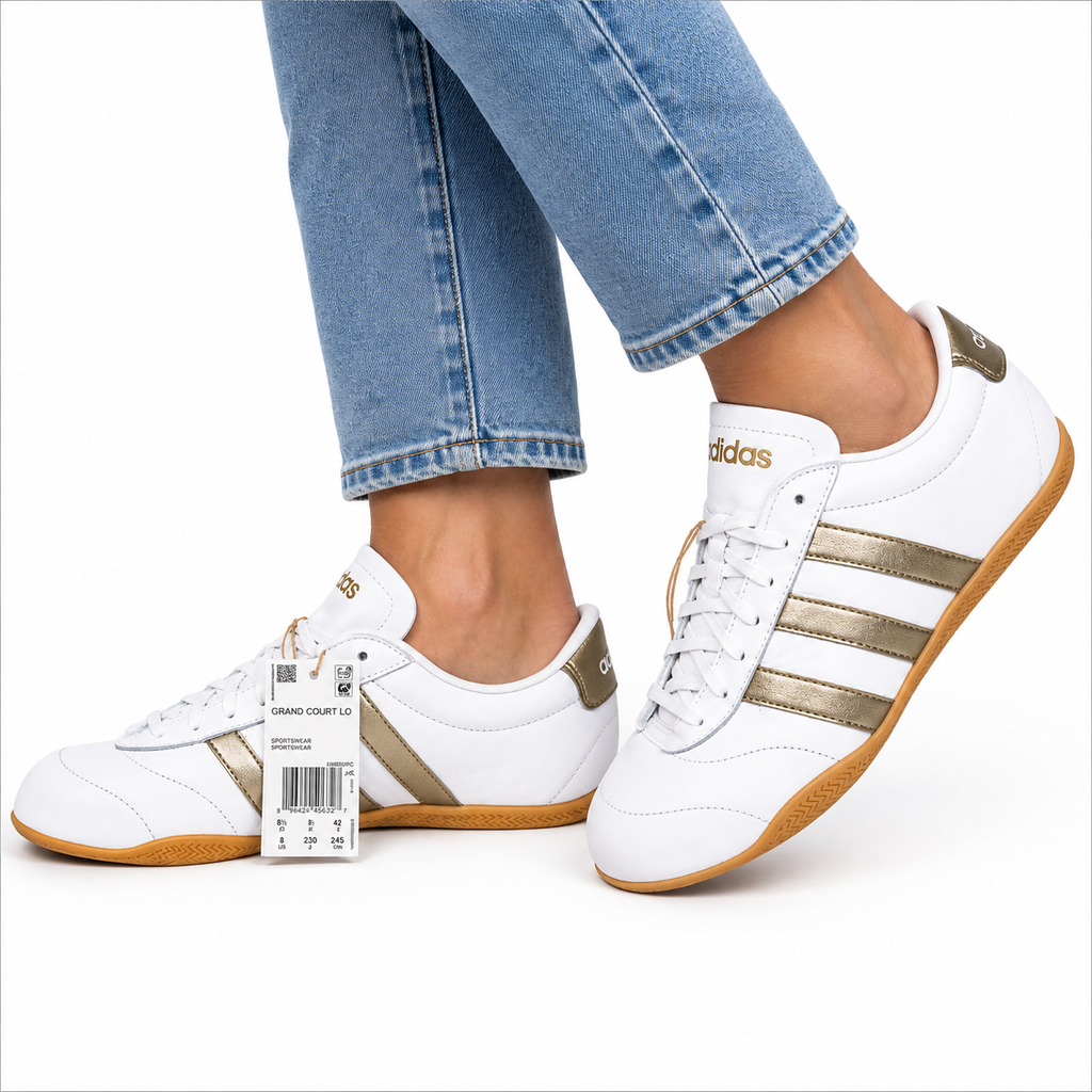 adidas Women’s Grand Court Lo Sneakers – White/Metallic Gold/Gum