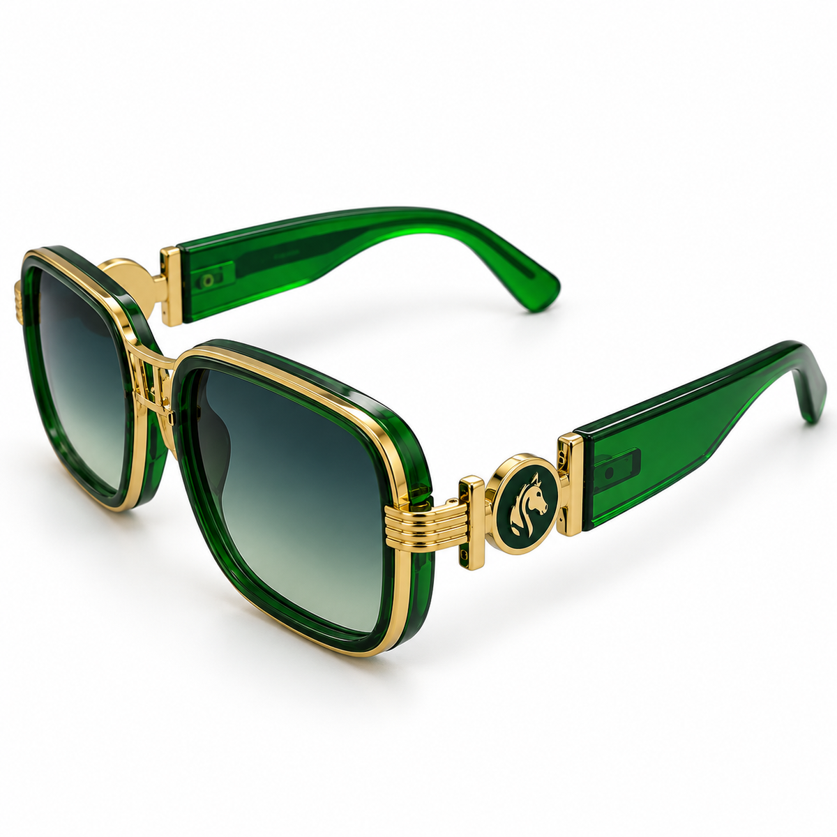 Women’s Emerald Green Oversized Square Sunglasses with Gold-Tone Accents