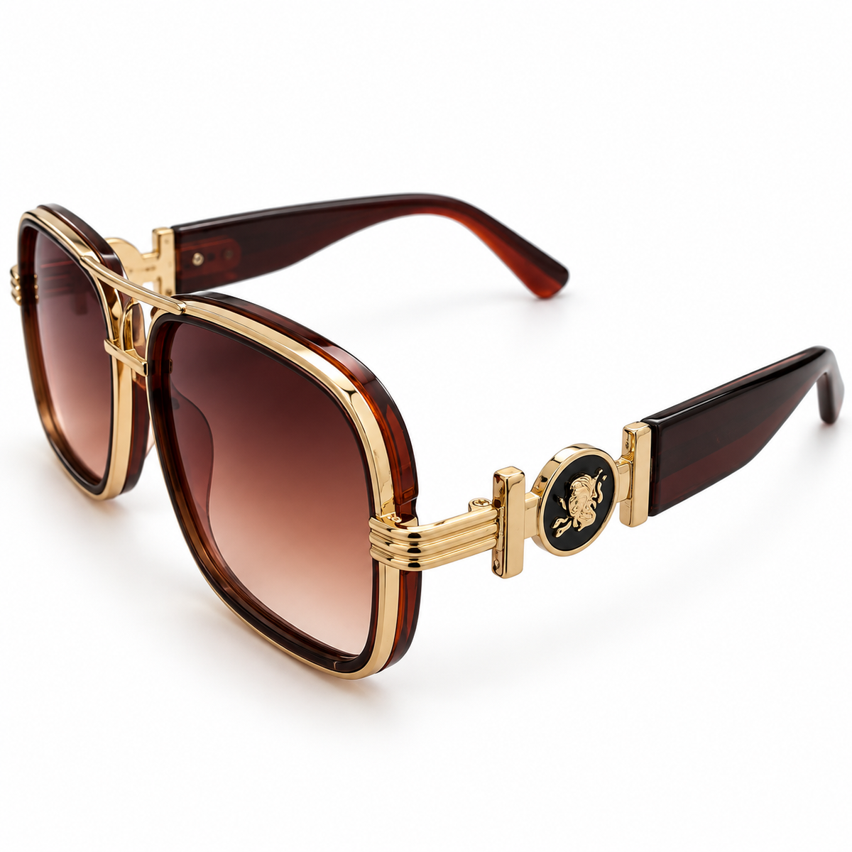 Women’s Oversized Square Sunglasses – Brown Gradient Lenses with Gold-Tone Detail