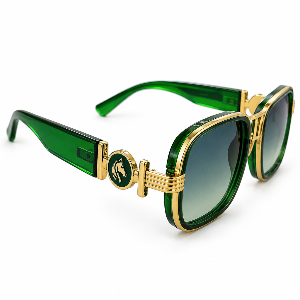 Women’s Emerald Green Oversized Square Sunglasses with Gold-Tone Accents