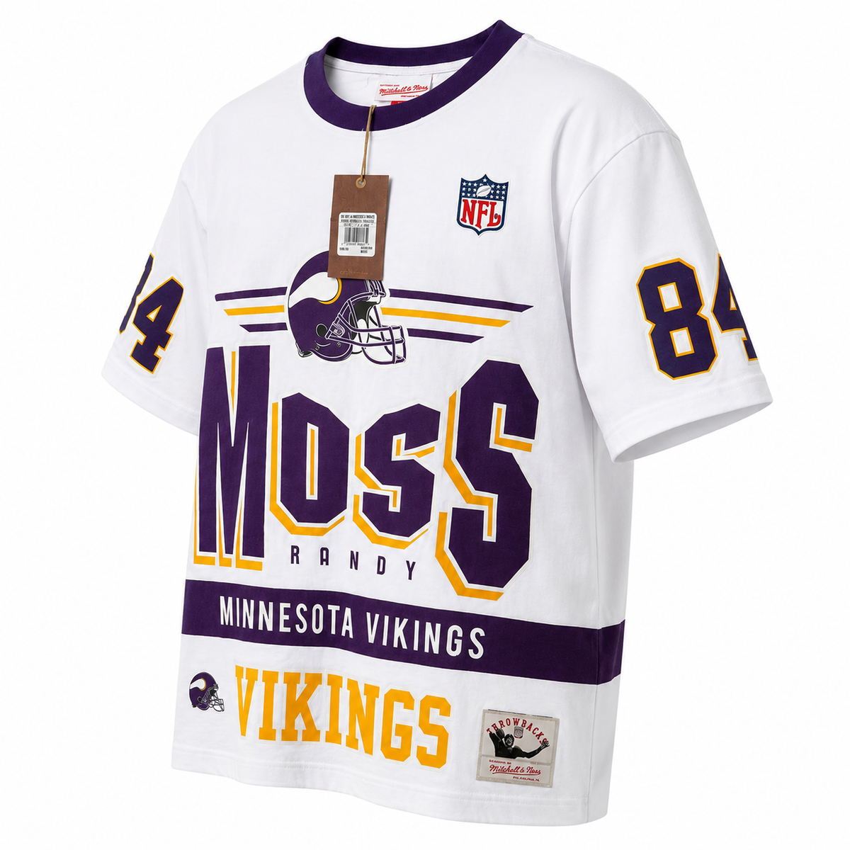 Mitchell & Ness Randy Moss #84 Minnesota Vikings NFL Throwback T-Shirt – White/Purple