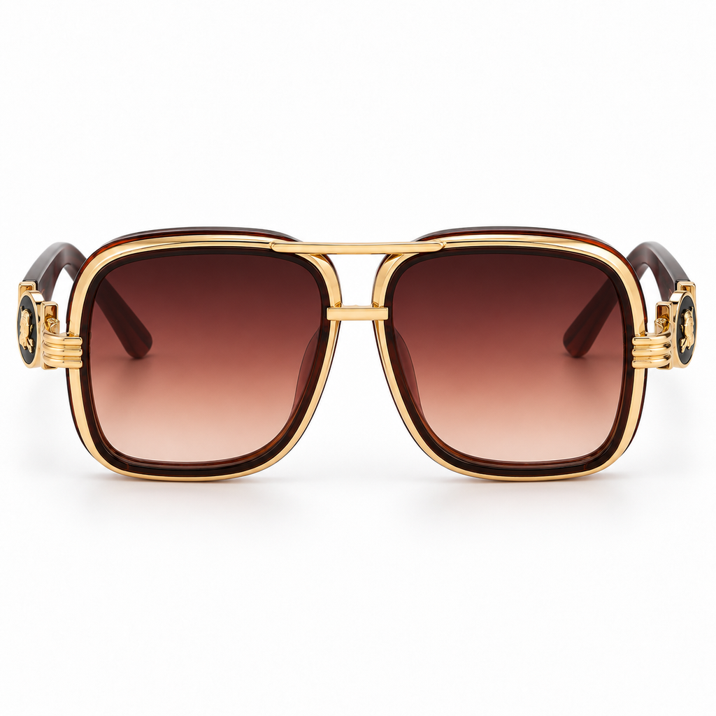 Women’s Oversized Square Sunglasses – Brown Gradient Lenses with Gold-Tone Detail