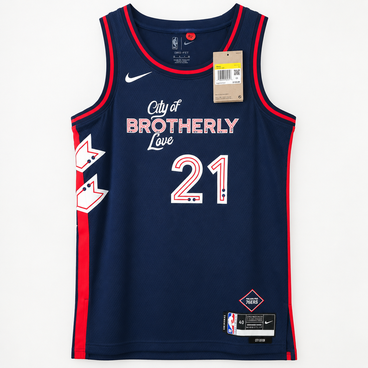 Nike Philadelphia 76ers Joel Embiid #21 2023/24 City Edition Swingman Jersey – Navy – Size S/40