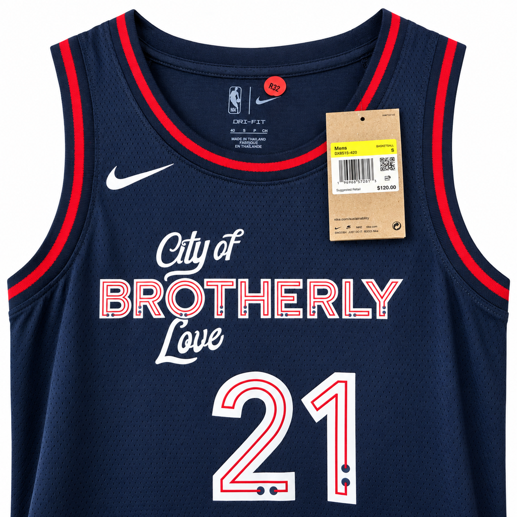 Nike Philadelphia 76ers Joel Embiid #21 2023/24 City Edition Swingman Jersey – Navy – Size S/40