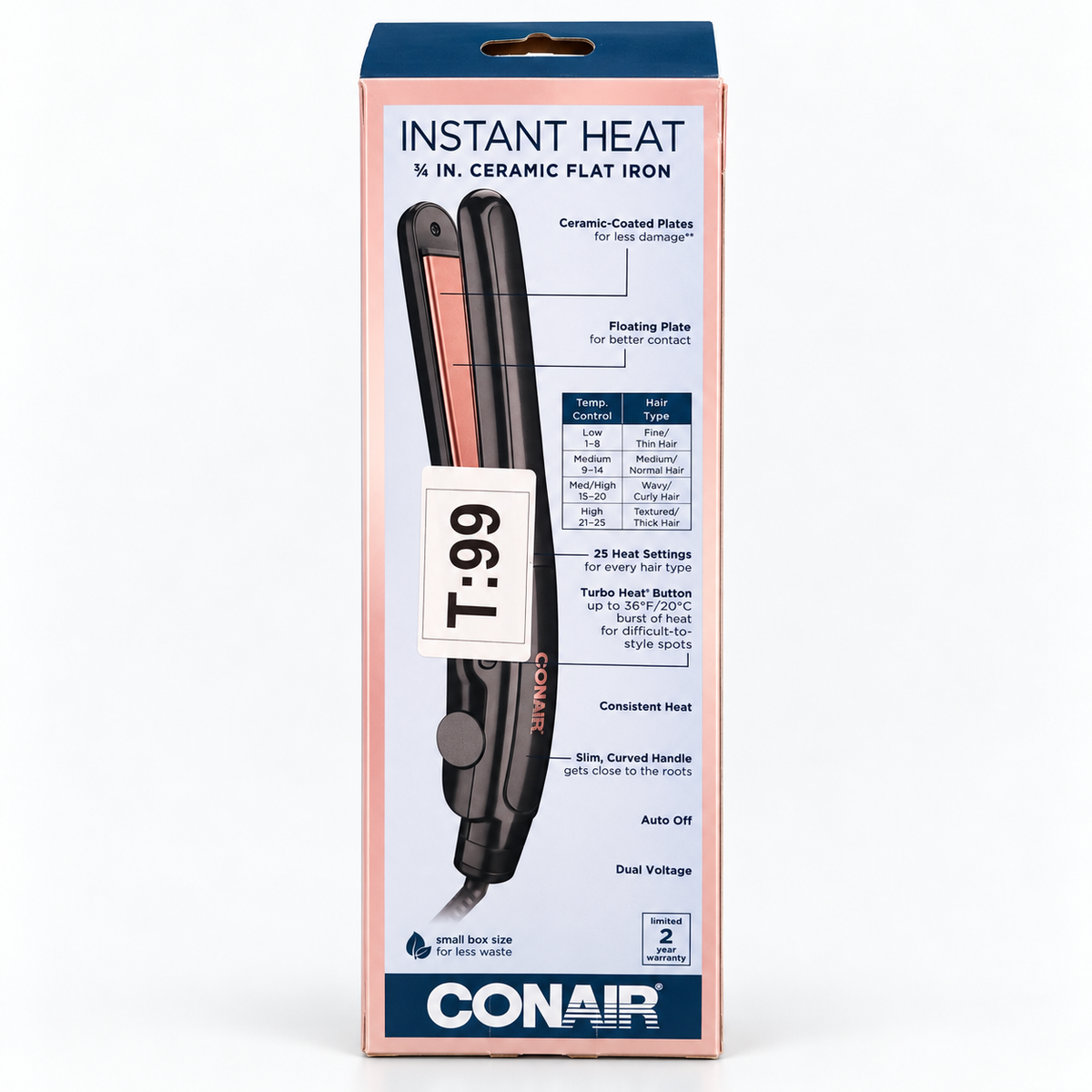 Conair Instant Heat ¾-Inch Ceramic Flat Iron – 400°F, 25 Heat Settings